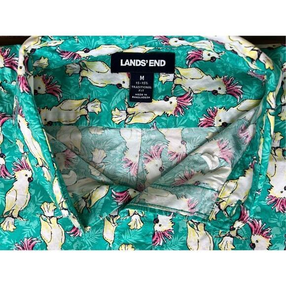 Land's End Green Cockatiel Button Up Men's Shirt MEDIUM 15/15.5 Cruisewear - Picture 3 of 11